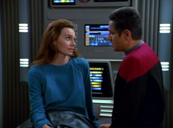 Seska as Bajoran speaking to Chakotay in the medical bay.