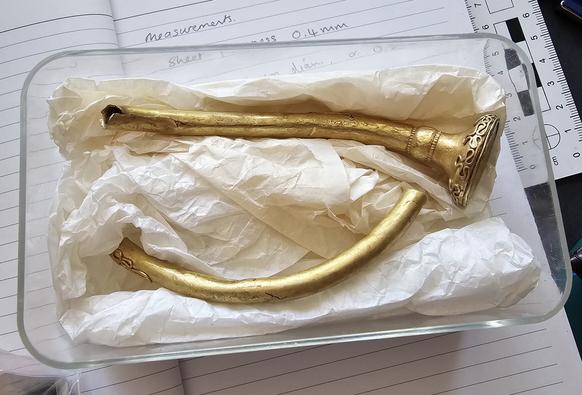 The 'Pulborough Area' torc sitting in a box on a bed of tissue paper
