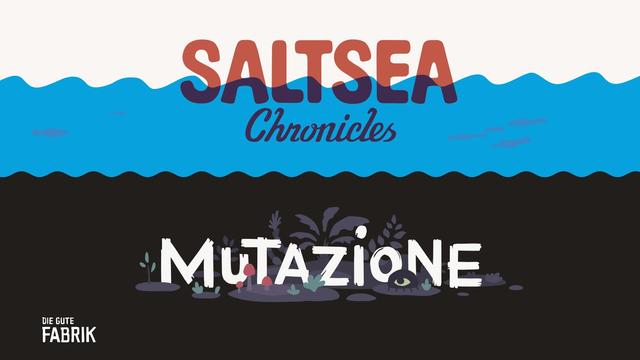 A horizontal image split in two with Saltsea Chronicles key art on the top and Mutazione key art below it. The Die Gute Fabrik logo is in the bottom left corner.