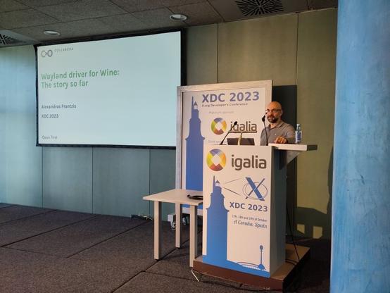 Alexandros Frantzis during his XDC 2023 talk
