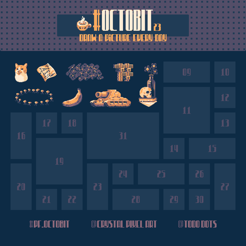 Octobit calendar with numbers 1 through 8 filled in