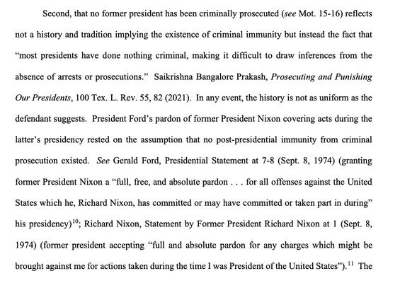 Excerpt from special counsel’s filing to reject Trump’s absolute immunity claim