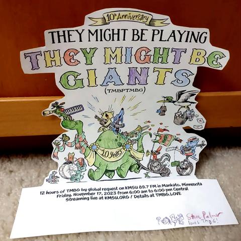 Photo of an entry for the 10th Anniversary They Might Be Playing They Might Be Giants (TMBPTMBG) #ColorMeTMBG coloring contest.