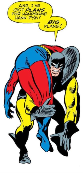 Yellowjacket hefts Giant Man over his shoulder and says "And I got plans for handsome Hank Pym! BIG plans!"