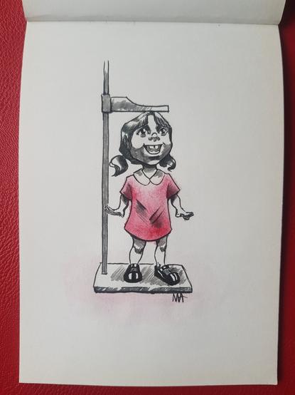 Illustration d'une petite fille qui mesure sa taille et qui est heureuse d'avoir grandi.
