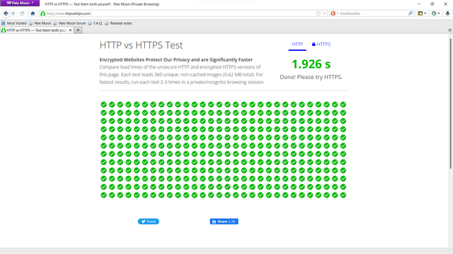 Best result I got with cleartext HTTP/1.1 in Pale Moon (running in private browsing mode and a fresh profile) at 1.926s. It's 0.06s slower than encrypted HTTP/2, but that's not really "significant", isn't it?