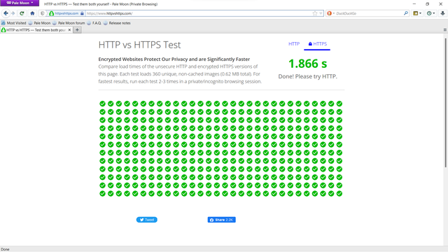 Best result I got with encrypted HTTP/2 in Pale Moon (running in private browsing mode and a fresh profile) at 1.866s. It's 0.06s faster than cleartext HTTP/1.1, but that's not really "significant", isn't it?