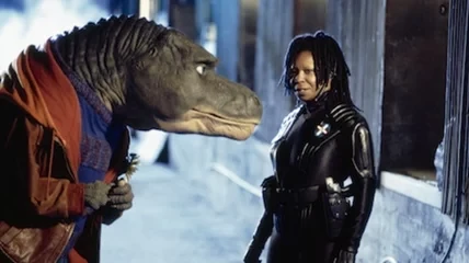 A grumpy cop and her dinosaur partner