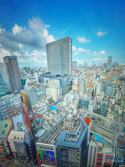 Looking down the buildings and high rises of Shinjuku Tokyo