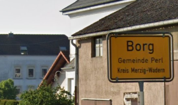 Ortsschild des Örtchens Borg in der Gemeinde Perl, Kreis Merzig-Wadern.