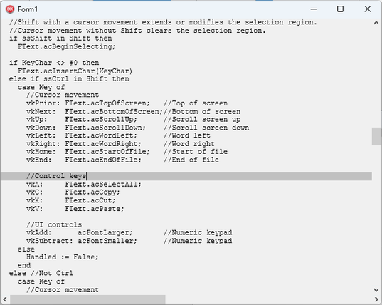 A screenshot of the editor displaying source code for itself.