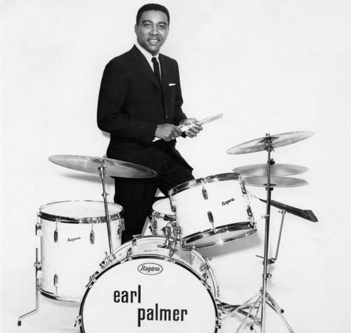 Drummer Earl Palmer and his drum set