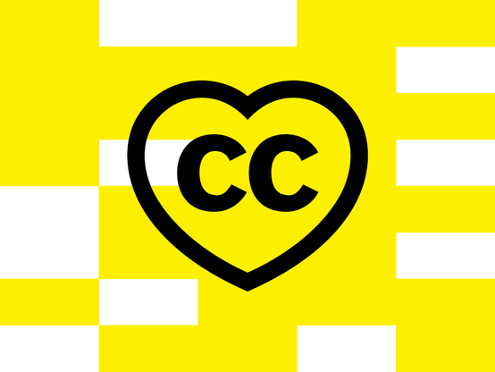 Creative Commons logo on the pixelized background