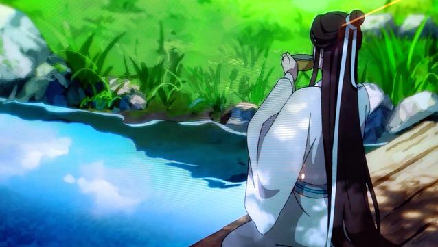 Screenshot showing the heavenly official, Xie Lien drinking tea in the morning