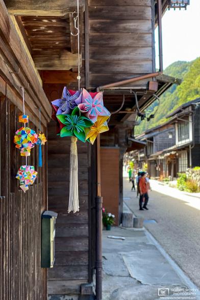 Decorations outside an old building at Narai-juku, Nagano Pref., Japan.