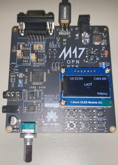 Module17 board powered up after OpenRTX firmware written, and my callsign programmed