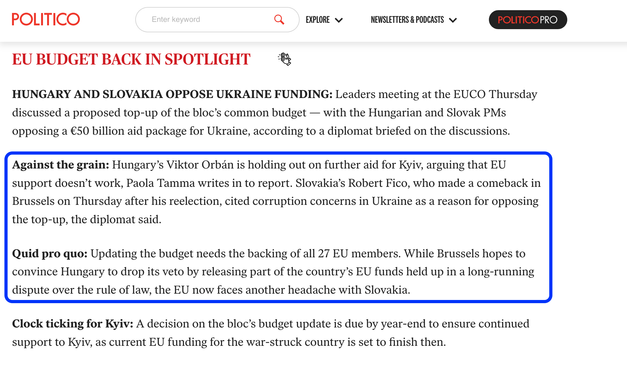The absurdity of vetoes in decision-making, e.g. 4568: @EU_Commission ready to give up on rule of law in #Hungary for pass on #Ukraine funding. But even then, Slovakia might block.

[I'd say "in European decision-making", but it's absurd everywhere & we're the only ones to tolerate it. 🇪🇺]

Via @POLITICOEurope@press.coop