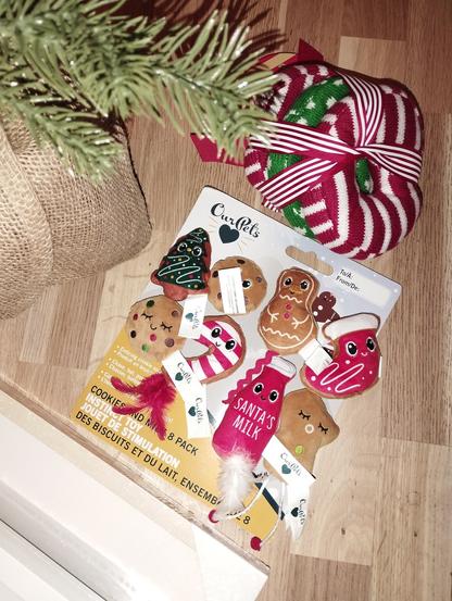 Christmas catnip toys and Christmas toy donuts for furry friends.