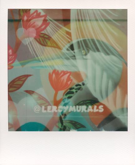 Multiple exposure colour polaroid of a Heron mural at Ipswich waterfront
