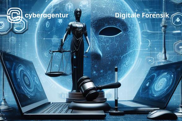 Für die Aufklärung von kriminellen Handlungen im Cyberraum gibt es eine junge und spannende Disziplin: die digitale Forensik! 
Montage: Erstellt durch Bing Image Creator, Unterstützt von DALL·E 3/Cyberagentur