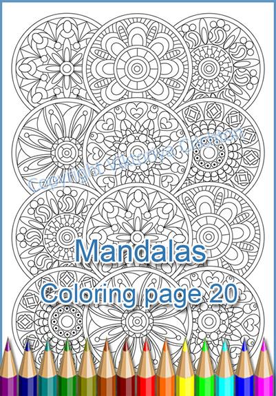 Coloring page 20 for adult, Mandalas zentangle art abstract design pattern, printable.