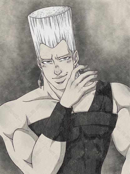 Illustration of Jean Pierre Polnareff from Jojo's Bizarre Adventure part 3: Stardust Crusaders.