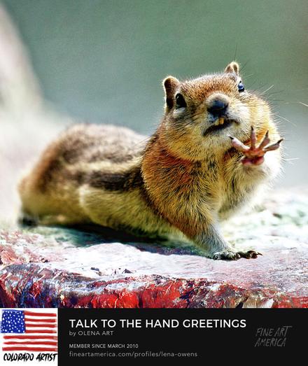 Talk to the Hand Greetings from the Wild  Adorable Chipmunk Says Hello: A Paw-Raising Moment captured in a moment of greeting, paw raised, amidst scenic beauty.