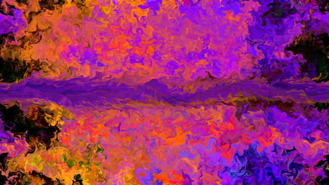 Fluid Simulation Still in black-purple-orange with a dominating horizontal streak through the middle and smaller turbulences outward