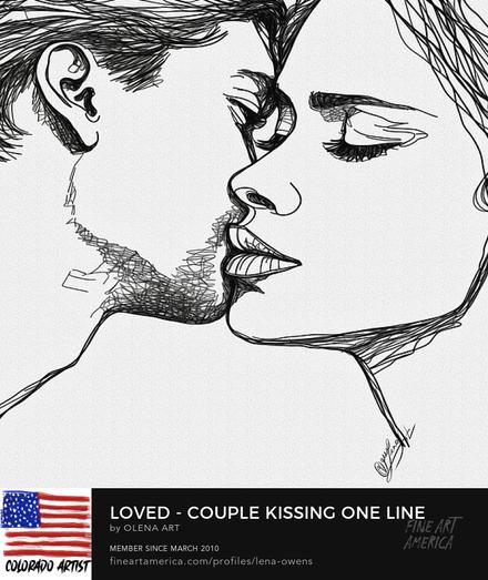 Loved - Couple Kissing One Line Art  This captivating artwork of a Continuous Line Drawing of a Couple showcases the beauty and intimacy of love through a continuous line drawing. With its intricate simplicity, this piece evokes a sense of connection and emotion. A must-have for art enthusiasts seeking to add a touch of romance to their collection