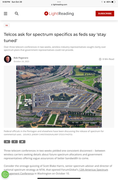 Screenshot of the story as seen in Safari on an iPad mini; the illustration is a stock photo of the Pentagon