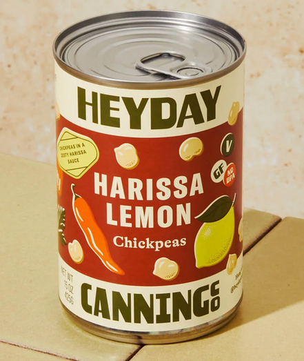 Picture of "HeyDay" brand Harissa Lemon Chickpeas can.