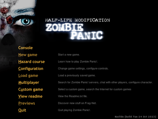 The Zombie Panic main menu for WON by Theuaredead