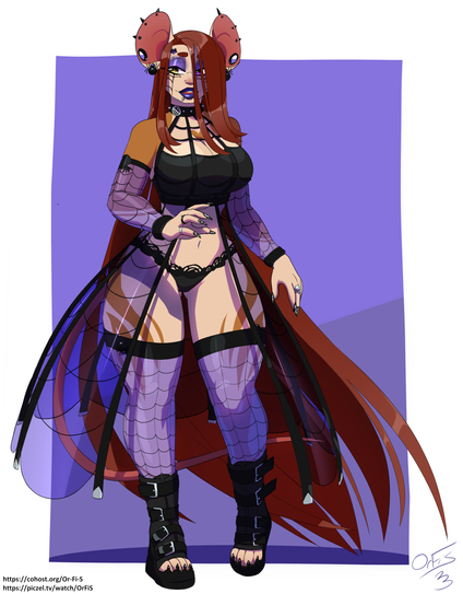 an anthro mouse woman wearing a spider web themed goth outfit