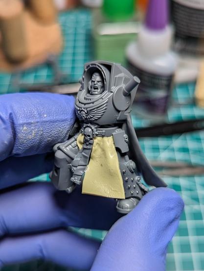 Captain in Terminator armor with custom tabard w/milliput