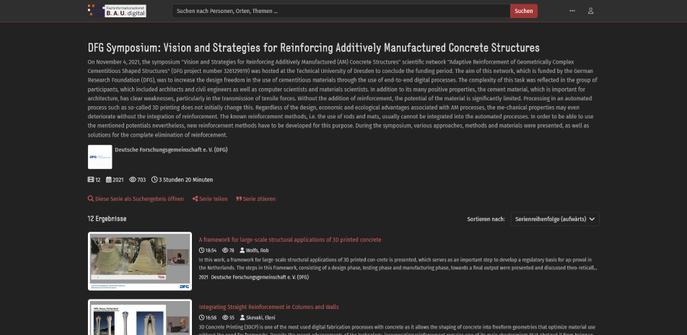 Screenshot of FID BAUdigital's portal for audiovisual media showing an entry for a video series