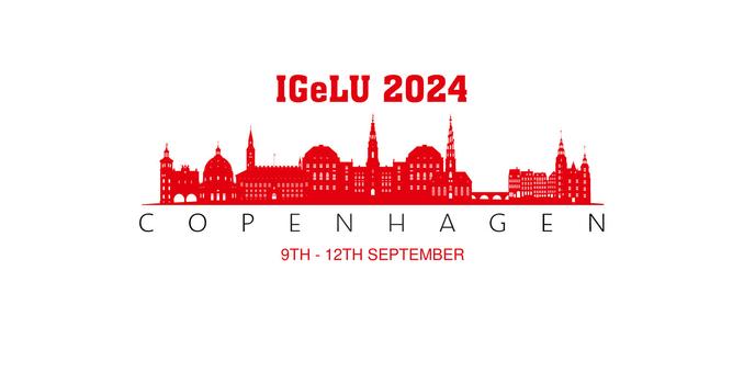 Logo for IGeLU 2024. Red skyline of Copenhagen