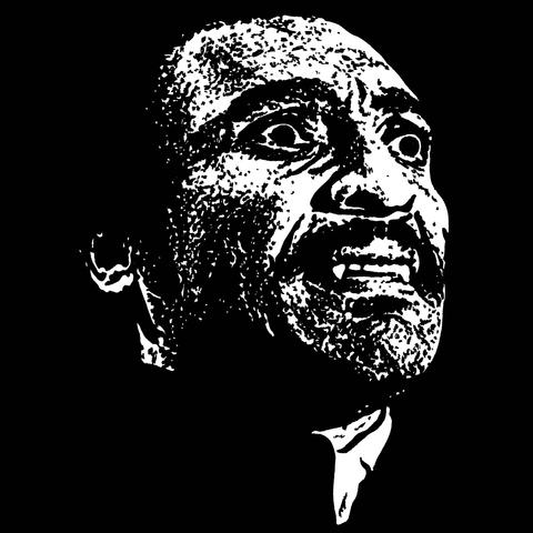 Black and white drawing of a black vampire emerging from a black background.