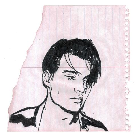 Pen drawing of Johnny Depp as a 50s greaser wearing a prison uniform drawn on a torn notebook page.