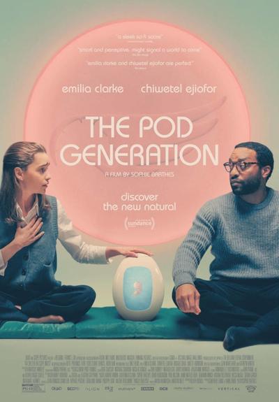 Images du film The Pod Generation, principalement les parents et l'utérus artificiel qui porte leur enfant