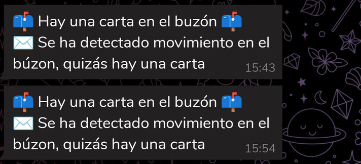 Notificación de telegram que me avisa de que hay algo en el buzón.