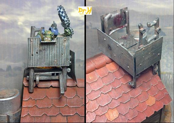 An ork miniature peek out over the lookout side.