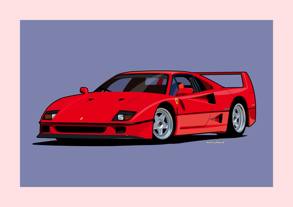 Drawing of a bright red Ferrari F40 car