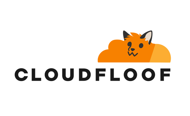 Cloudflare logo but it's a blobfoxfloof. The text says "Cloudfloof"