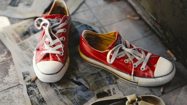 a colorful red photoscanned sneakers, 3d render