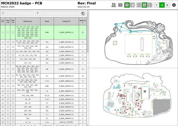 An interactive view of a bill of materials showing the final design at the same time and highlighting the components.