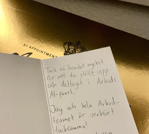 A hand written thank you card.