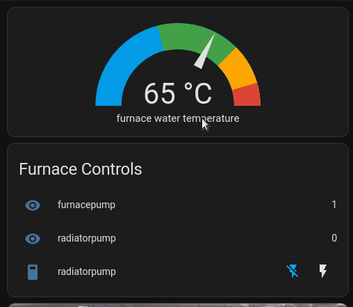 web page screenshot showing needle gauge displaying temperature of wood burning furnace.