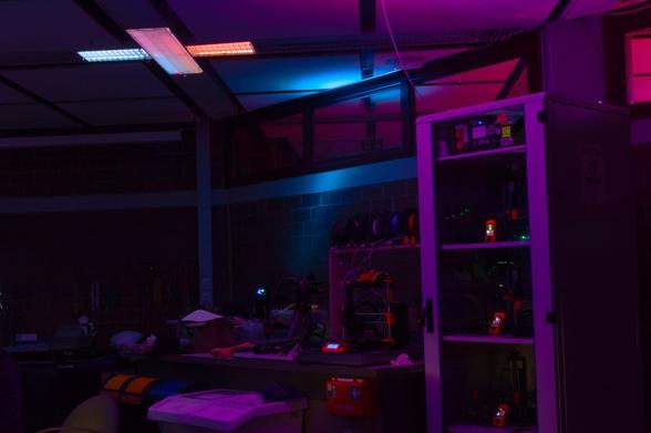 LED light installation and 3d printers in a network rack