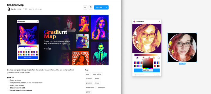 A plugin that takes an image and applies a color gradient map on top of it in Figma