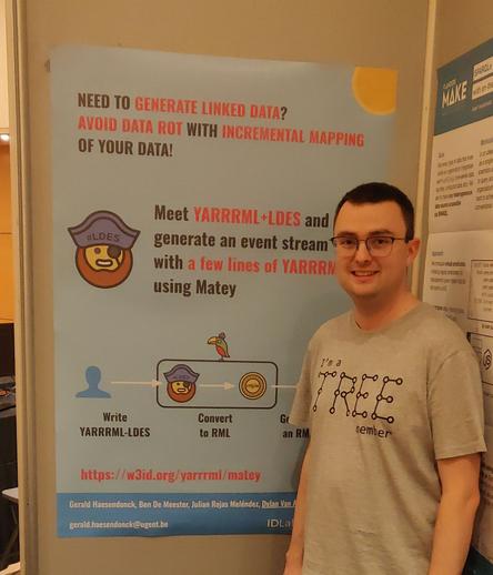 YARRRML+LDES poster with me in the front with a TREE/LDES T-shirt
